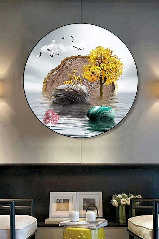 中式意境山水石来运转风水装饰画