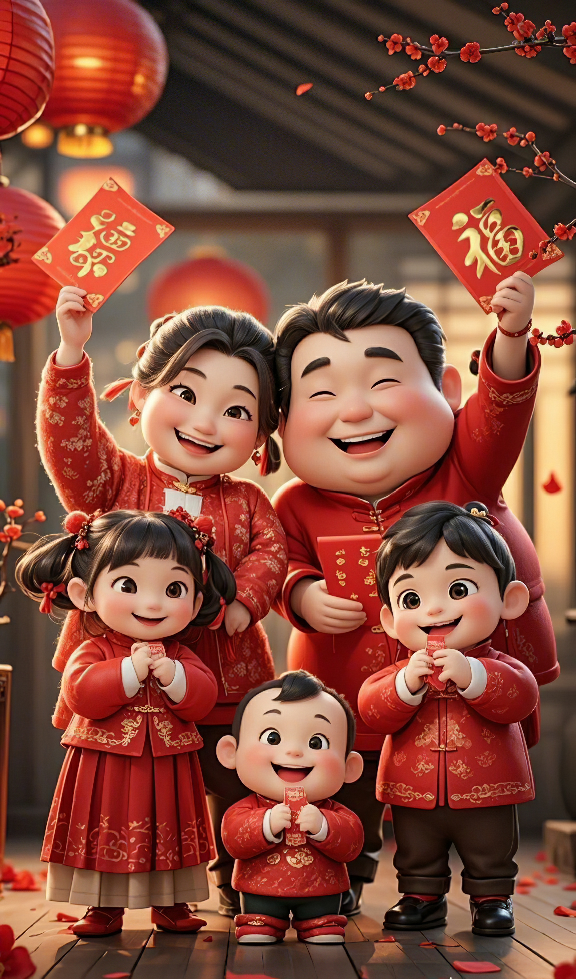 春节全家福卡通人物图形元素素材
