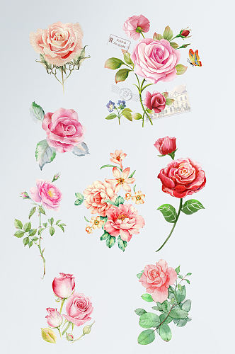水彩手绘玫瑰花素材