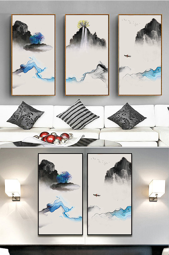 新中式水墨山水风景挂画-众图网