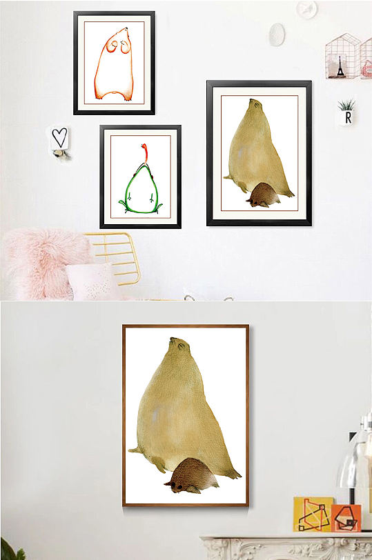 可爱手绘卡通动物装饰画