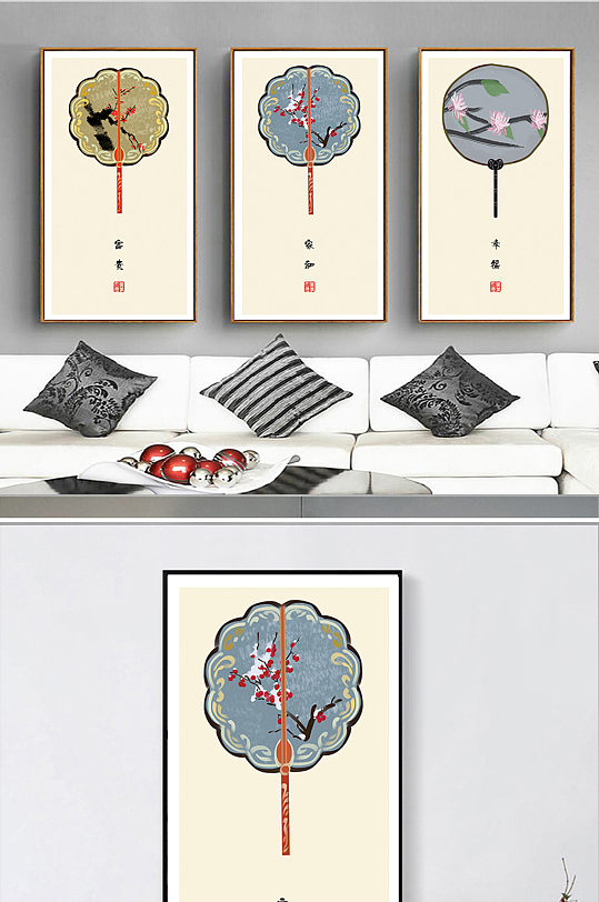 新中式民俗风扇面装饰画-众图网