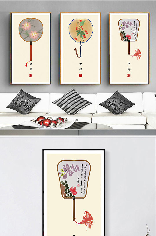 新中式民俗风扇面装饰画-众图网