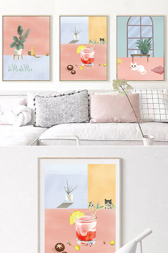 小清新粉搭治愈系装饰画-众图网
