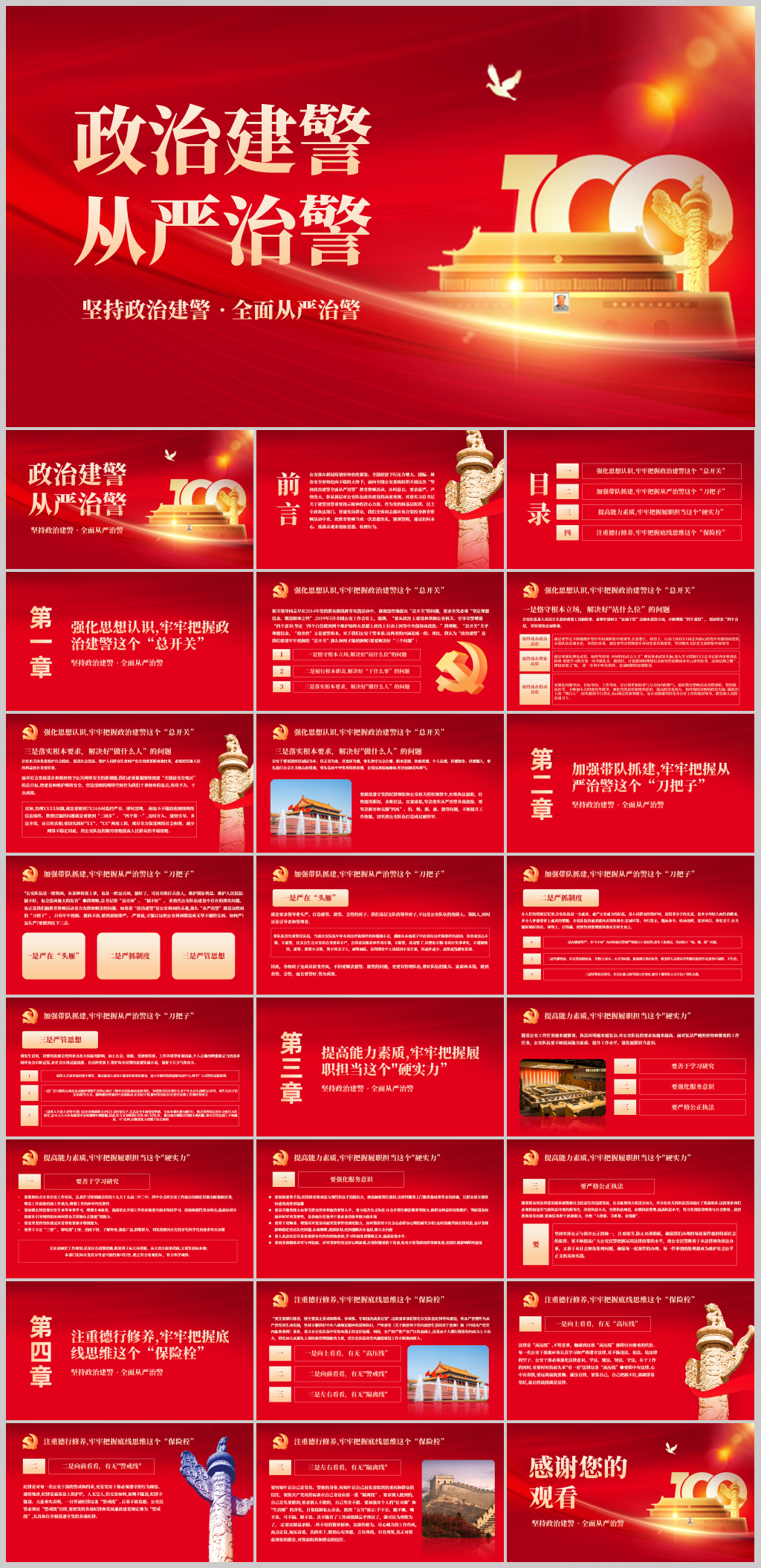 微党课坚持政治建警全面从严治警PPT模板素材