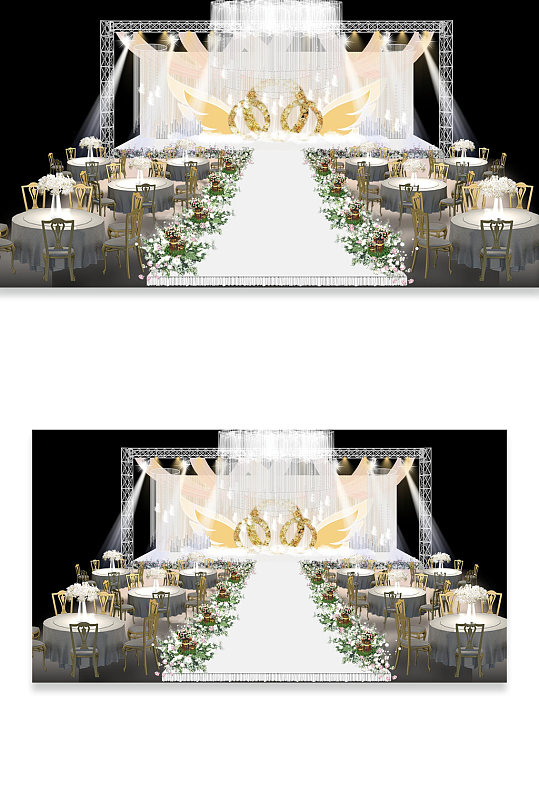 简约银色大气浪漫唯美婚礼现场布置效果图-众图网