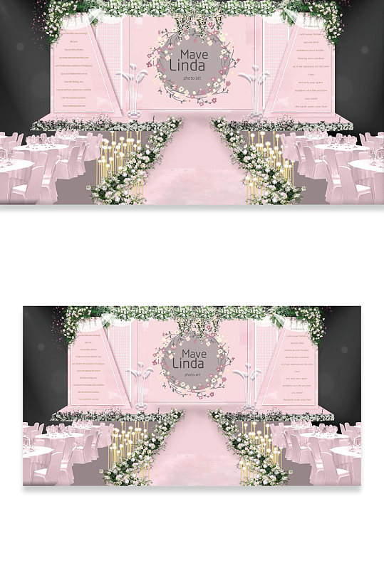 粉色唯美鲜花浪漫婚礼现场效果图-众图网