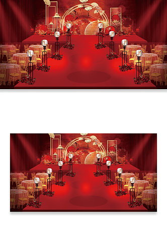 红色唯美浪漫大气婚礼现场布置效果图