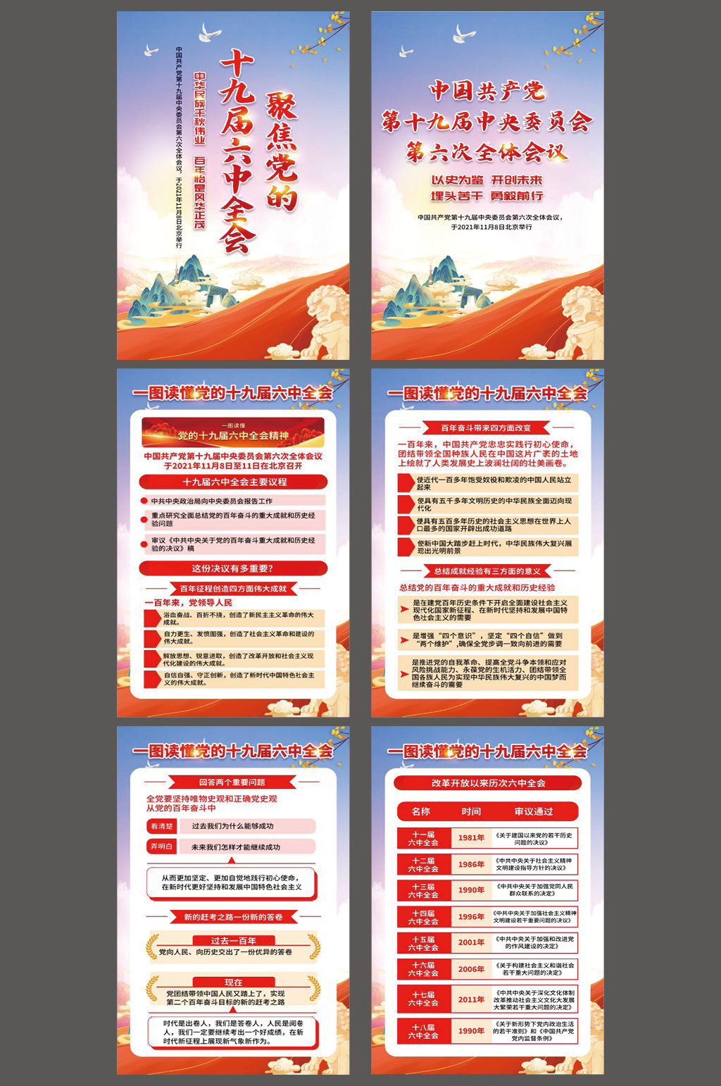 蓝色风格十九届六中全会宣传海报素材