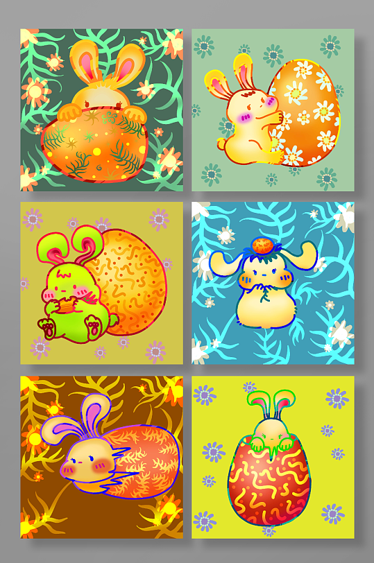 平面炫彩复活节兔子彩蛋插画元素-众图网