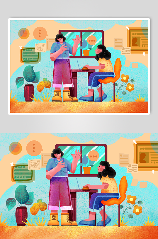 互相交谈办公扁平化职场团队办公插画-众图网