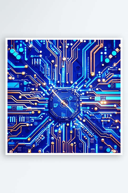 蓝色智能科技金属感电子电路板芯片背景图