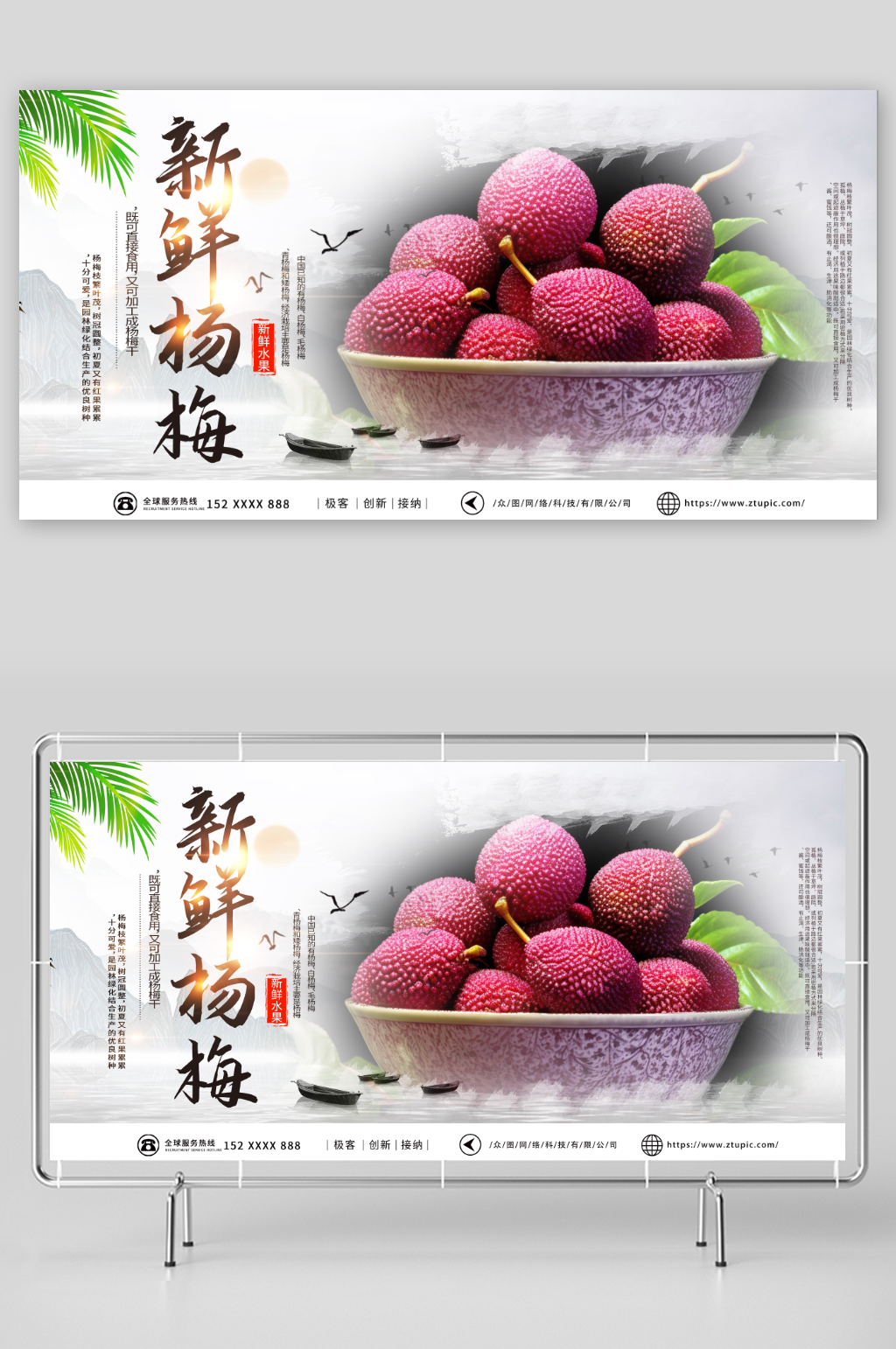 摄影新鲜杨梅夏季水果果园促销展板素材