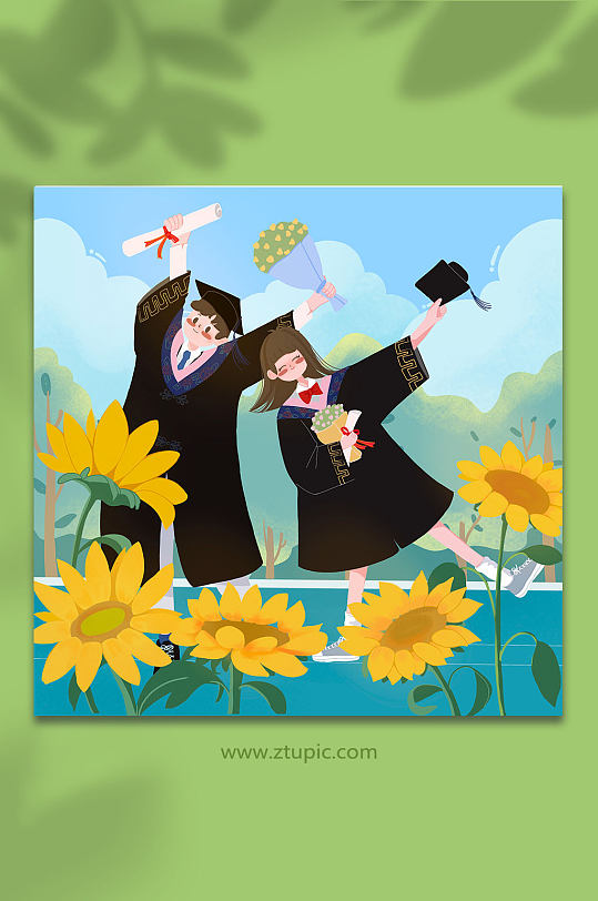 女生毕业季学生人物插画