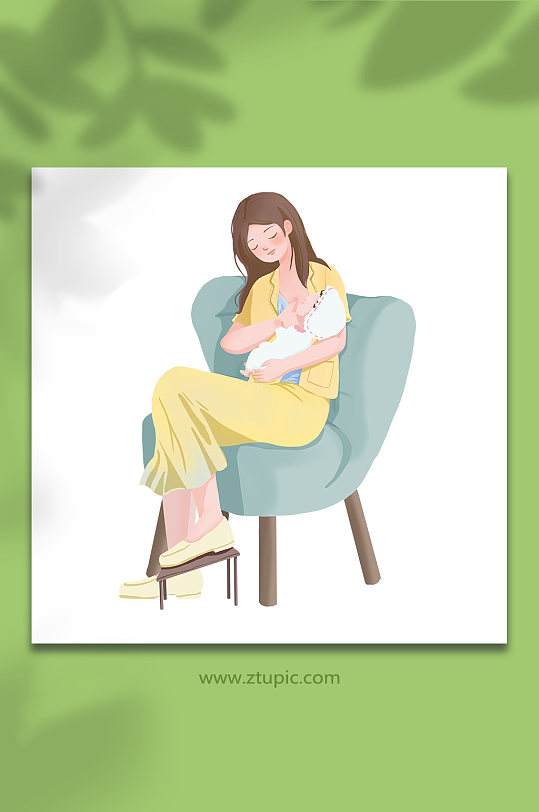 温馨母乳喂养母婴人物插画元素