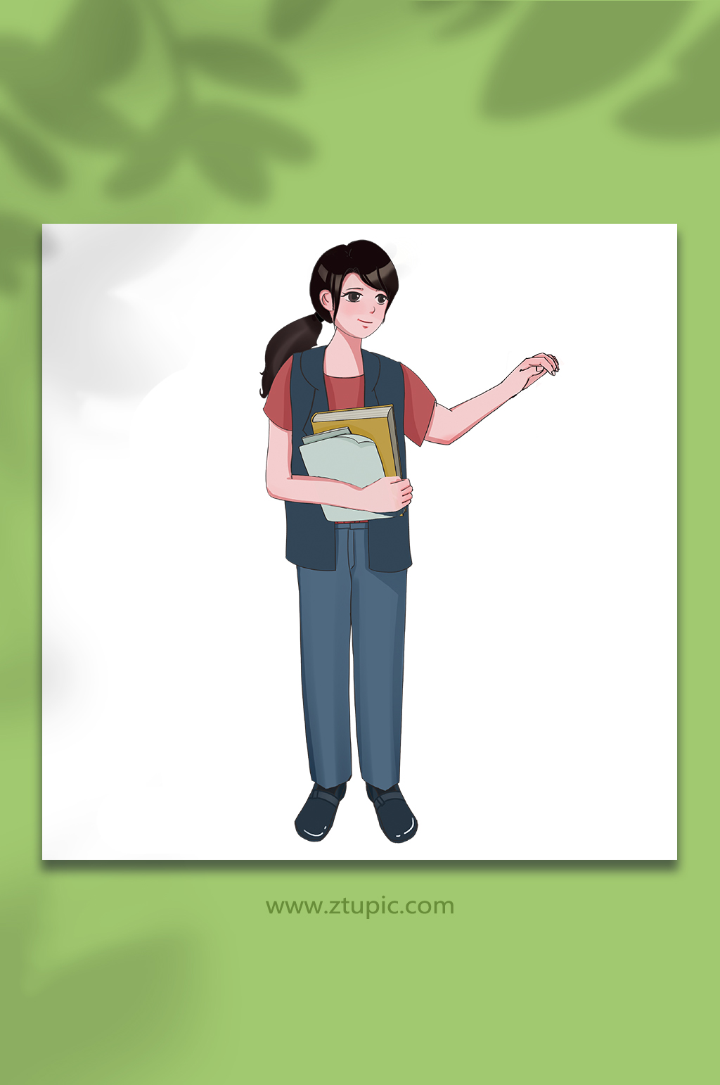 扎馬尾老師元素教師節(jié)人物元素素材