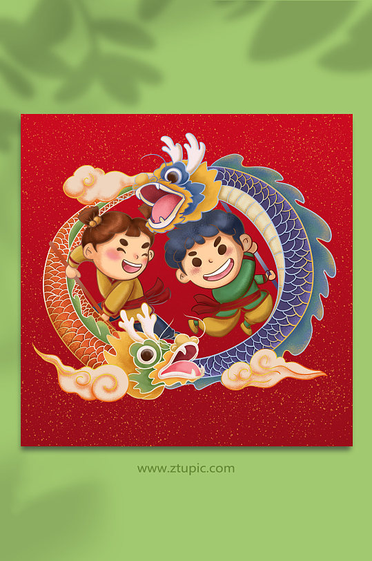 二月二龙抬头舞龙人物插画-众图网