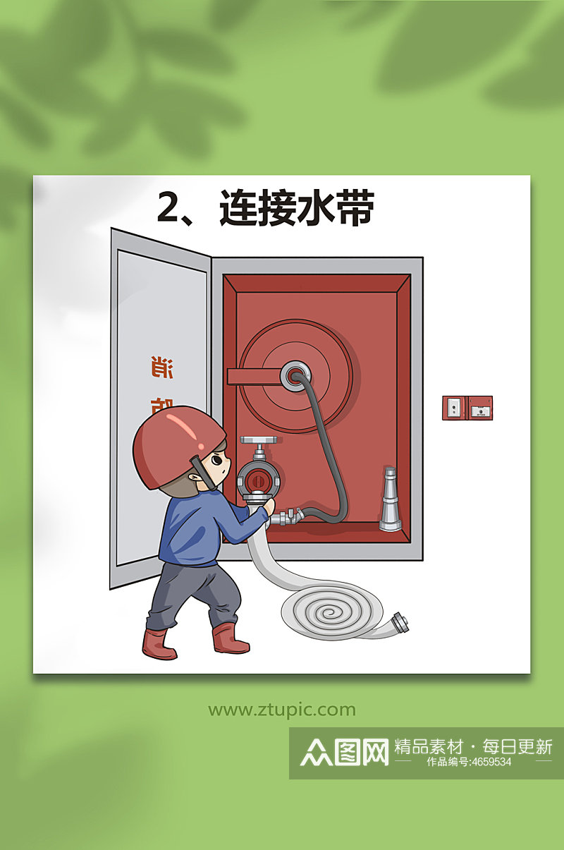 连接水带消防栓使用方法漫画插画素材