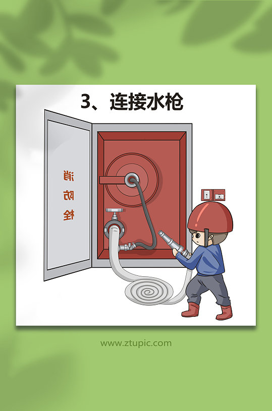 连接水枪消防栓使用方法漫画插画