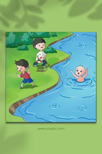 溺水救人夏季预防溺水人物元素插画