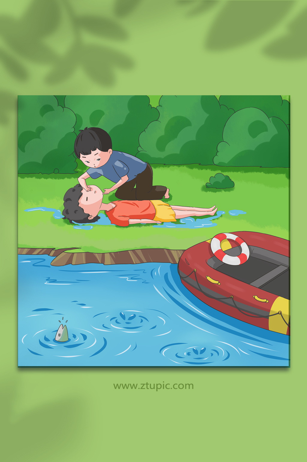 人工呼吸溺水救助夏季预防溺水人物元素插画