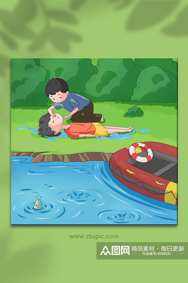 人工呼吸溺水救助夏季预防溺水人物元素插画素材