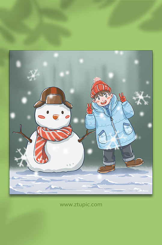 可爱男孩冬季人物元素插画-众图网