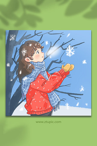 唯美女孩捂手冬季人物元素插画