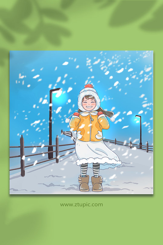唯美女孩冬季人物元素插画