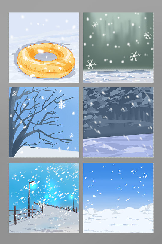 冬季雪地雪景插画合集背景图