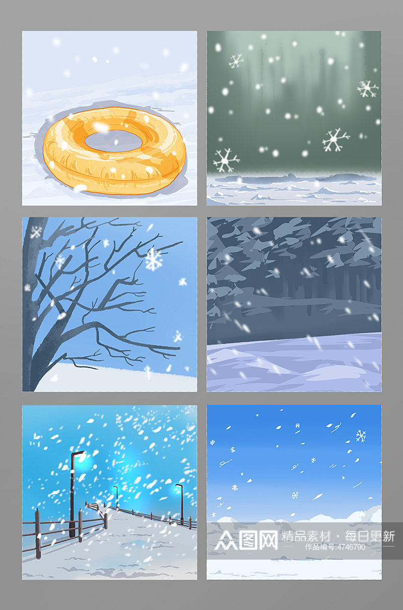 冬季雪地雪景插画合集背景图素材