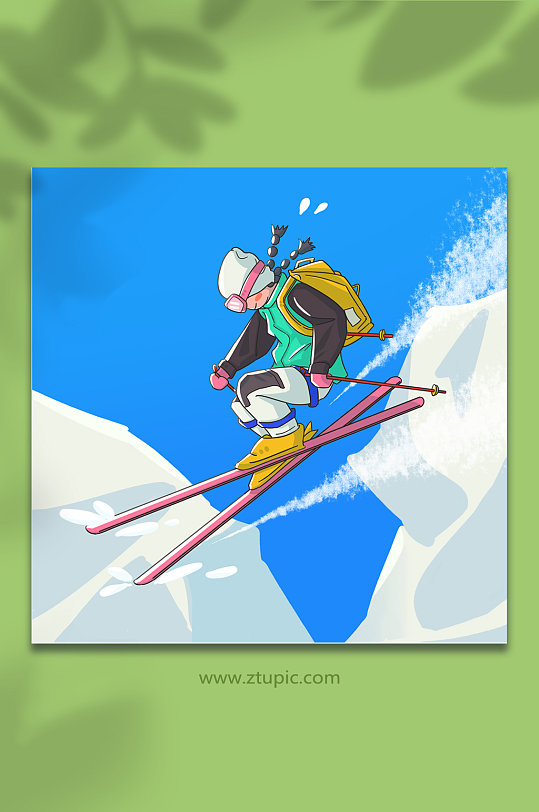 双板户外滑雪冬季运动人物元素插画