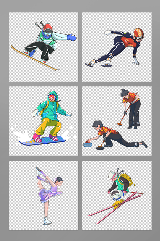 花样滑冰滑雪冬季运动人物合集元素