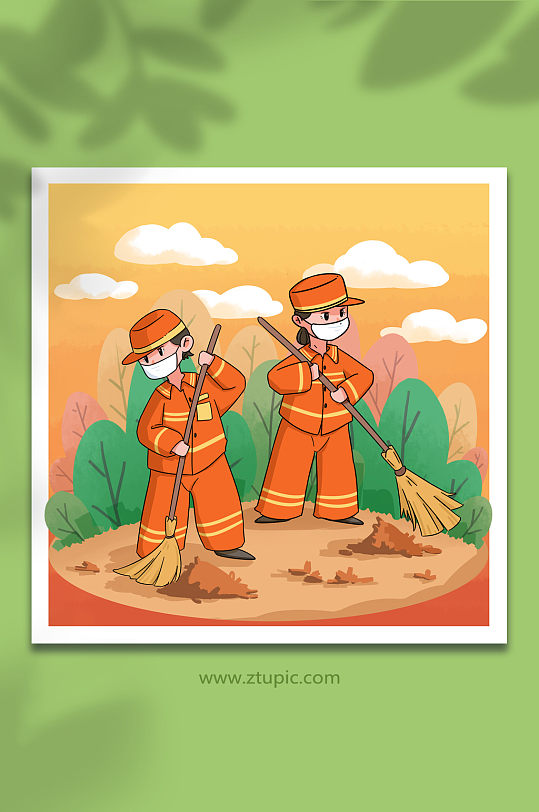 环卫工人五一劳动节人物职业元素插画-众图网