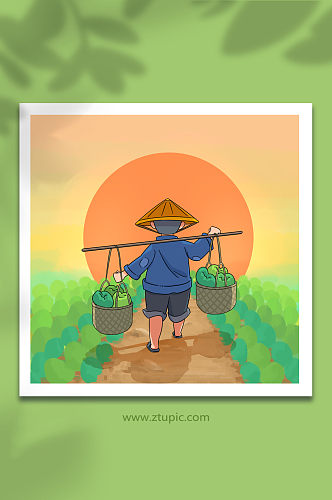 农民挑担五一劳动节人物职业元素插画