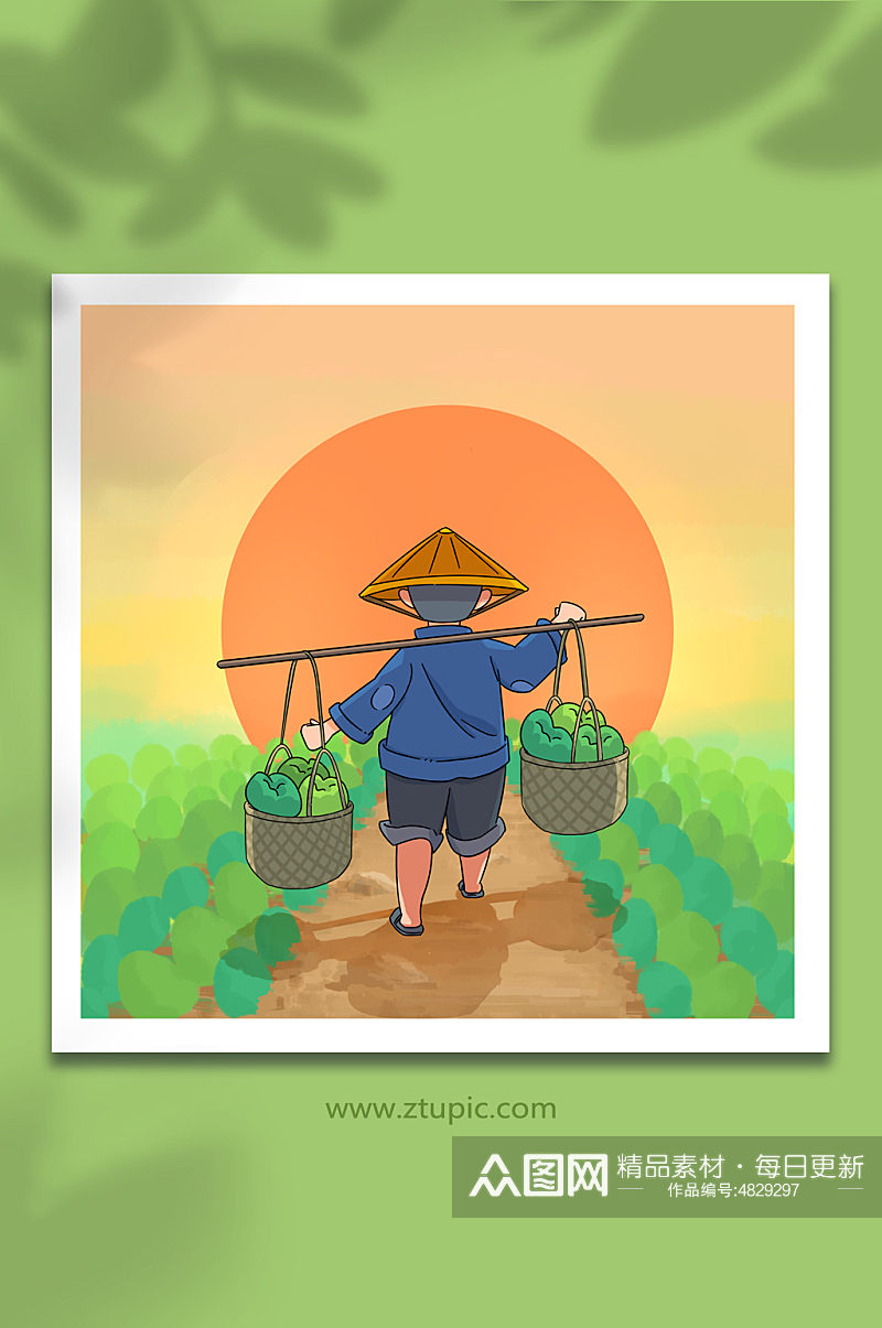 农民挑担五一劳动节人物职业元素插画素材
