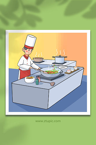 厨师做菜五一劳动节人物职业元素插画