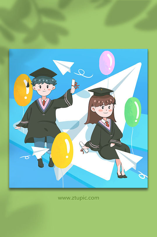 坐纸飞机学生毕业季人物元素插画-众图网