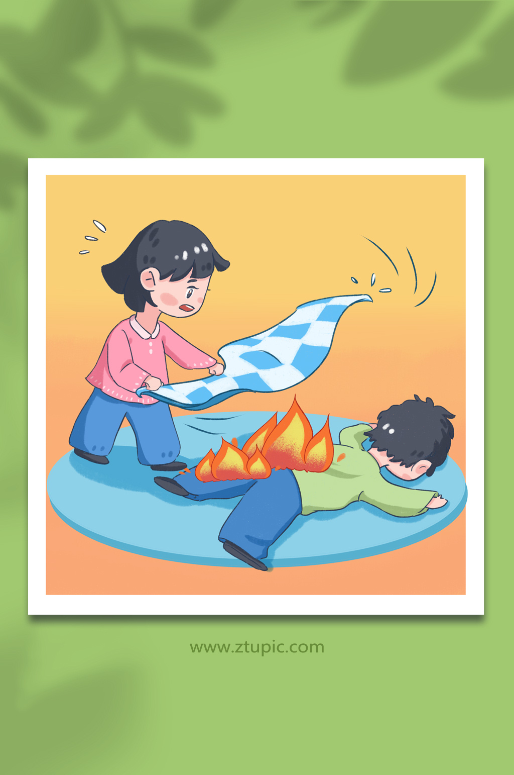 用干衣物灭火消防急救安全常识插画素材