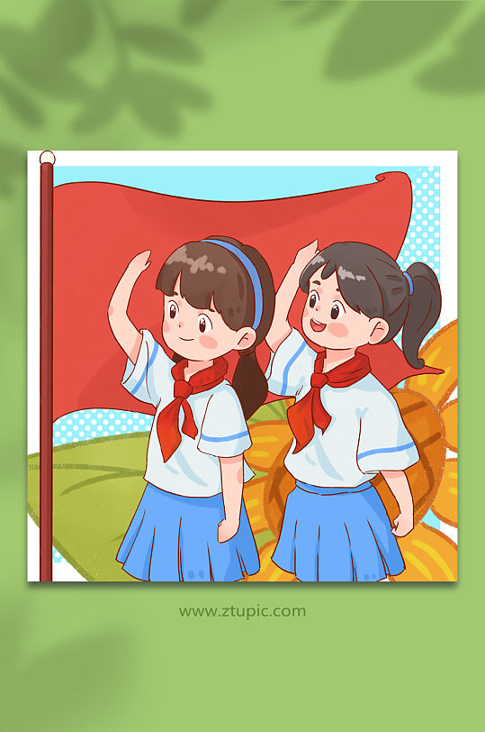 手绘敬礼红领巾少先队员学生爱国插画-众图网