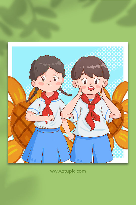 向日葵红领巾少先队员学生少先队诞辰爱国插画-众图网