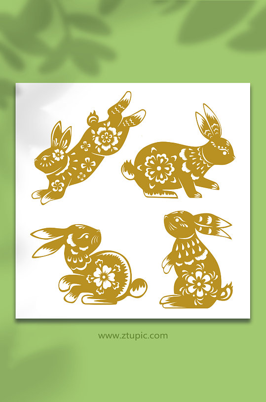 金箔传统中国风兔年兔子剪纸插画