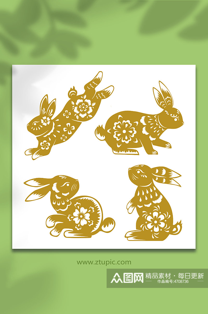 金箔传统中国风兔年兔子剪纸插画素材