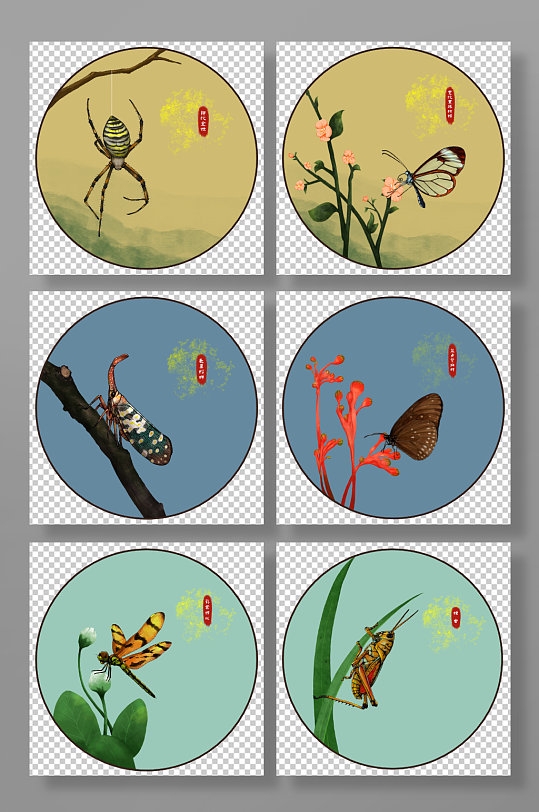 写实手绘国风国画昆虫元素插画-众图网
