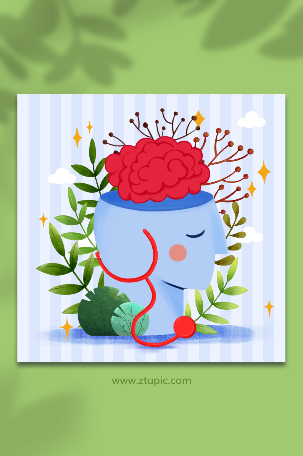 扁平風(fēng)心理精神健康大腦元素插畫素材