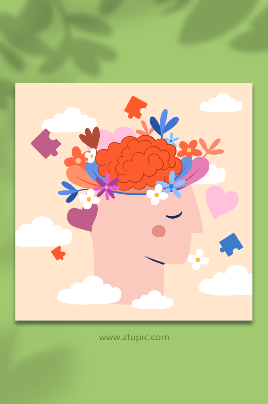 卡通記憶碎片心理精神健康大腦元素插畫素材