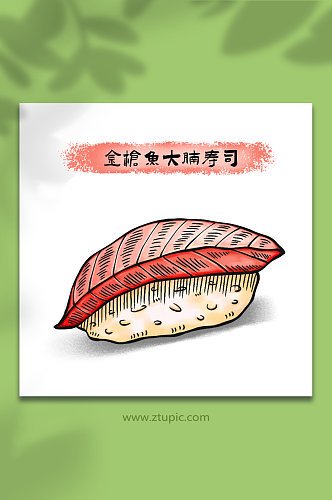 手绘金枪鱼大腩寿司日料美食元素插画