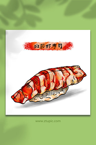 手绘斑节虾寿司日料美食元素插画