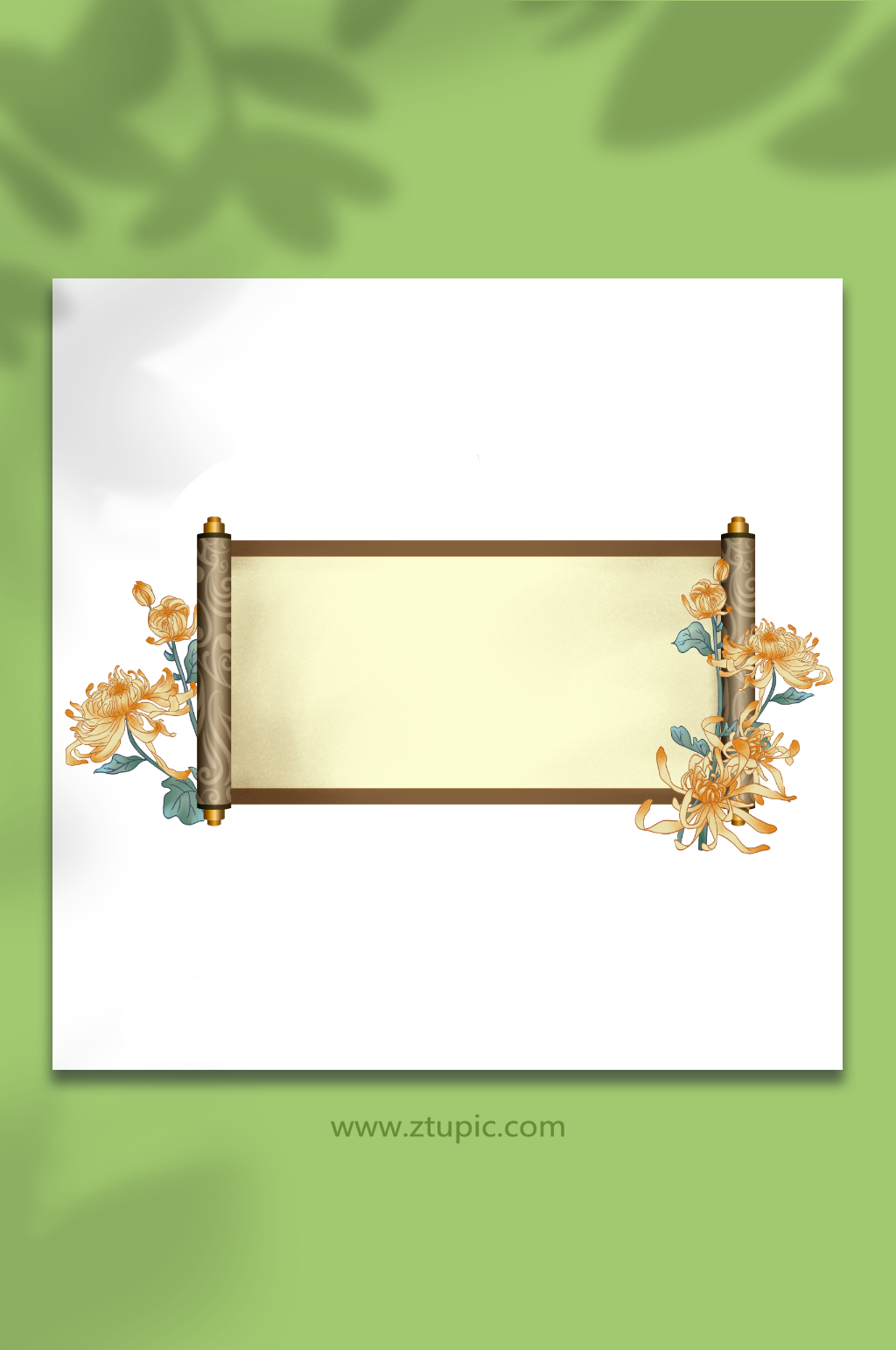 手绘菊花古代卷轴元素插画素材