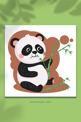 手绘吃竹子的卡通熊猫动物元素插画